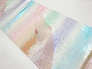 蝶に抽象小花模様織出し袋帯